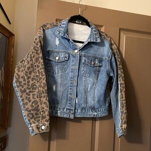 Leopard Print Denim Jacket Like New!